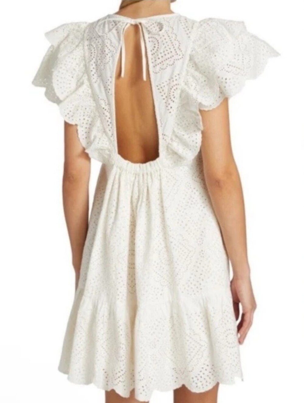 Sea New York White Viebbe Cotton Eyelet Ruffle Mini Dress